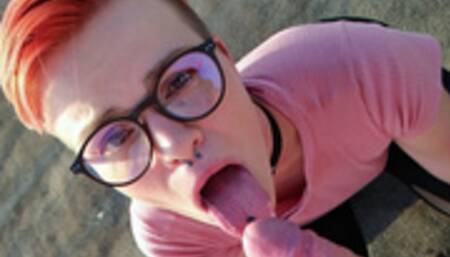 Pov Cum on face! Hot redhead gave me a deepthroat blowjob on the rooftop.Sosweetyfuck