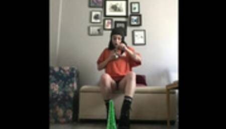 spooky stoner slut cums on her dildo