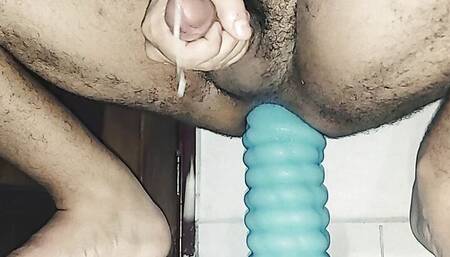 Cum on blue dildo
