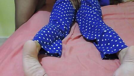 Young wife in her pajamas waiting for a gifted man to fuck her without a condom at her husband's request