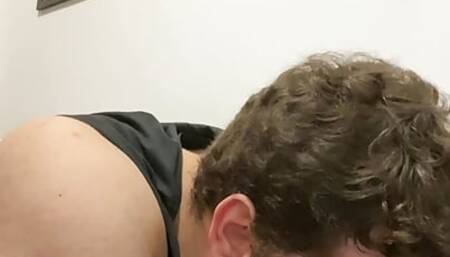 First time deep throating 10" dildo and huge cum burst