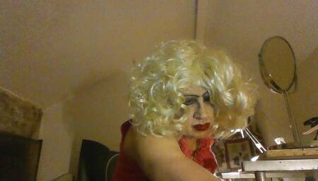 Sissy smoking whore, Sarah, sticks 5 inch dildo up her arse, sucks it, masturbates