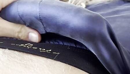 Teasing Big hard uncut cock in silk satin pyjama pants