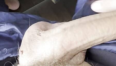 Teasing my big uncut cock in silk satin Panama pants with reveal at the end