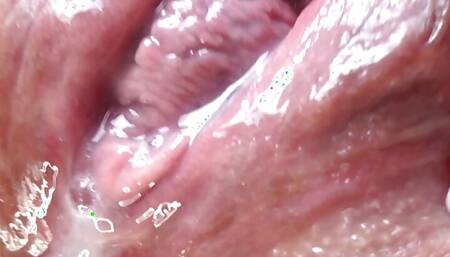 Okay, I'm pissing in a jar if you lick my pussy after that. Licking and fucking meaty pussy after pissing. Creampie. Close-up