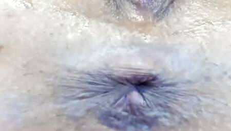 swollen gaping brown pussy close-up