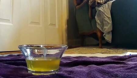 Liza and Andy make a cum and piss cocktail in a glass dish!