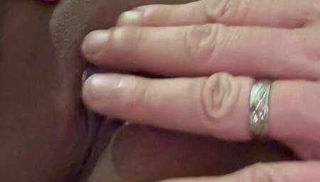 Playing around with a shaved, yummy Filipina pussy.