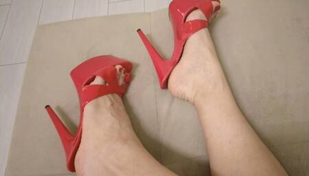 Sexy feet and red platform heels