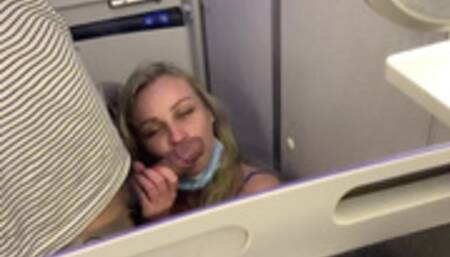 On the airplane,i follow my husband on the toilet to get fuck & he cum in my mouth before take off!