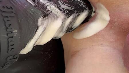 Alexas ass pussy gets creamy deep machine milkshake with pink locked clitty