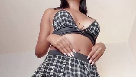 Sexy Trans Girl Carmina Khourmy Plays With Her Cock Under That Cute Skirt!