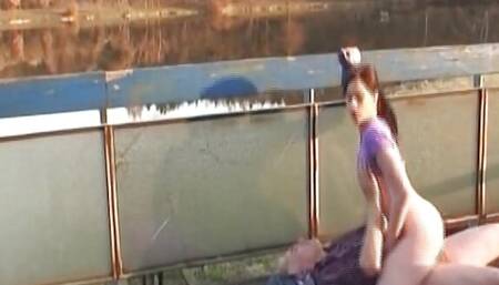 A beautiful German teen gets her muff sprayed by an old dude in public