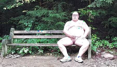 Jerking off on a park bench