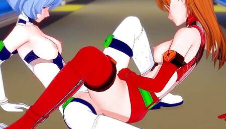 Asuka and Rei lesbian scissoring topless - Neon Genesis Evangelion Hentai Parody Short Clip