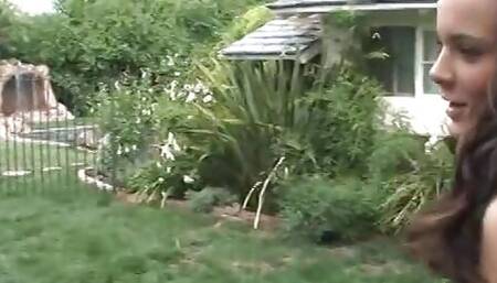 Hot lesbian teens toy with each others pussies outside by the pool