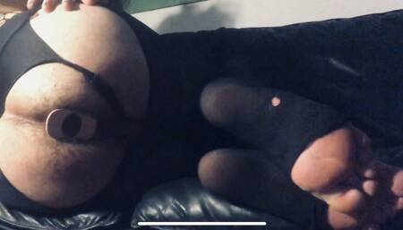 Anal dildo play showing soles