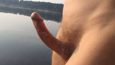 Naked boner walk and cumshot at secret lake