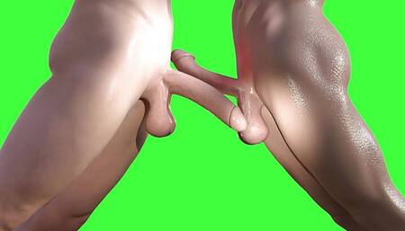 Two 3d muscle men dick frotting