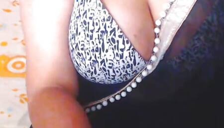 Desi Indian trisha bhabhi work from home in sexy black saree and teasing with her big boobs