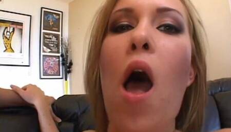 Nasty blonde gets double penetrated and jizzed during threesome
