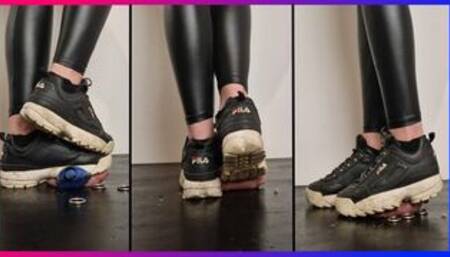 Very Painful Fila Disruptor and socks Cock Crush with full weight - Painsisters