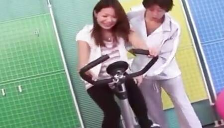 Young sexy Asian girl Haruna Sakurai came to the gym to work out with her personal trainer