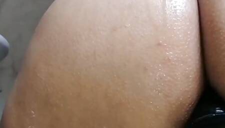 My perverted stepbrother watches me while I bathe and masturbate, he jerks off