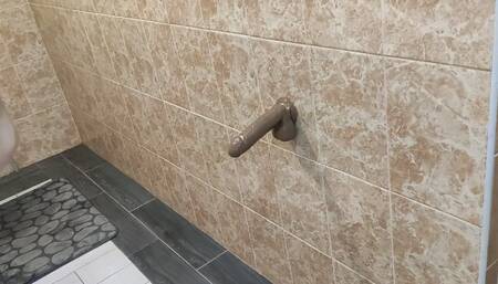 I attached a big dildo to the wall and I have my anal to squirt