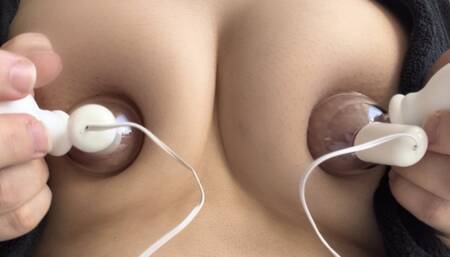 Using Nipple Sex Toy on my Sensitive Nipples Fat Chubby Huge Tits