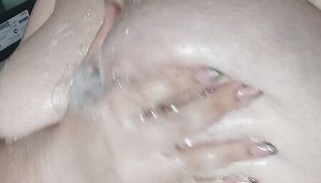 Join me and my big tits on the shower full of soap