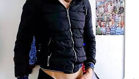 Bearded handsome guy jerks hard dick
