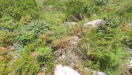 Jerking off in the mountains while hiking