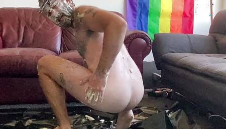 Furry Hunk Makes a Huge Mess with Banana Pie