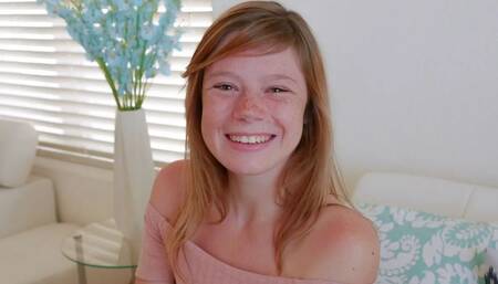 Cute Teen Redhead with Freckles Orgasms during Casting