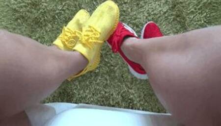 Victoria AND Lory wiggling toes in skinny sneakers 3 b