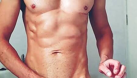 Bearded guy takes golden shower from himself