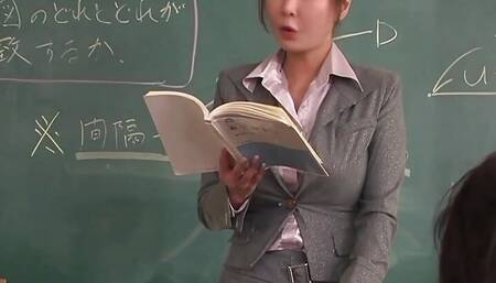 Sexy Japanese teacher blows a bunch of cocks