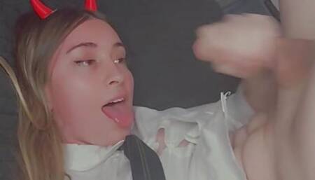 Power sucking big black dildo. Self facial