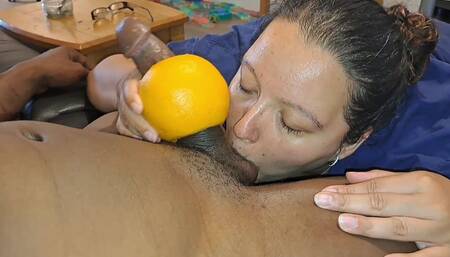 Wild English BBW Sucking BBC Nata4sex Balls Stroking His Dick With Grapefruit