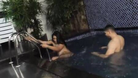 Irresistible Tgirl Sabrina Sousa and a Bro Make Out inside a Swimming Pool