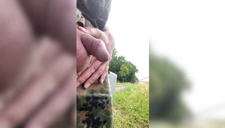 Outdoor pissing in Uniform