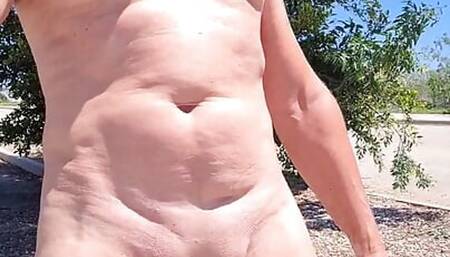 Public pierced shaved cock
