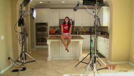 Interview in the kitchen with bespectacled brunette Alannah Monroe has her sharing personal info for the fans