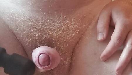 Solo fun with butt plug and cum on wife's wand