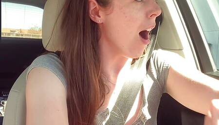 Trying not to cum too loud in the Starbucks Drive Thru!