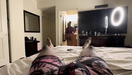 After shower Stepmom is stuck when seeing  Stepson naked in his bedroom