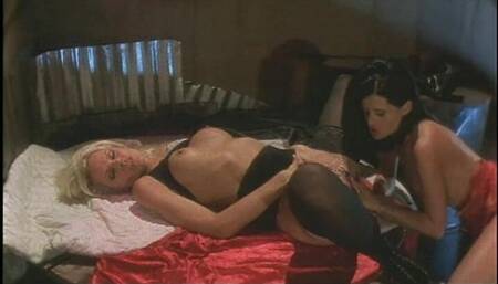 Blonde and Dark Haired Beauties Share His Big Black Cock