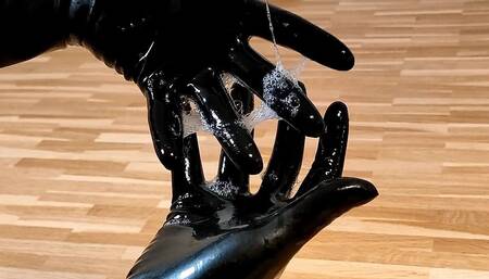 Spit Play With Latex Gloves - Drooling on Rubber