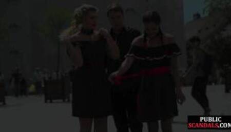 Public submissive sluts lick pussy in front of voyeurs